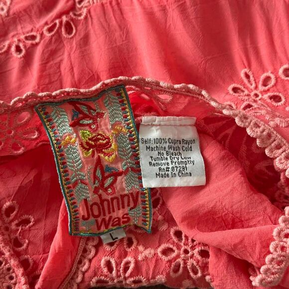 Johnny Was Pink Eyelet Blouse Embroidered Lace Button Up Sleeveless Top Sz Large - Picture 6 of 6